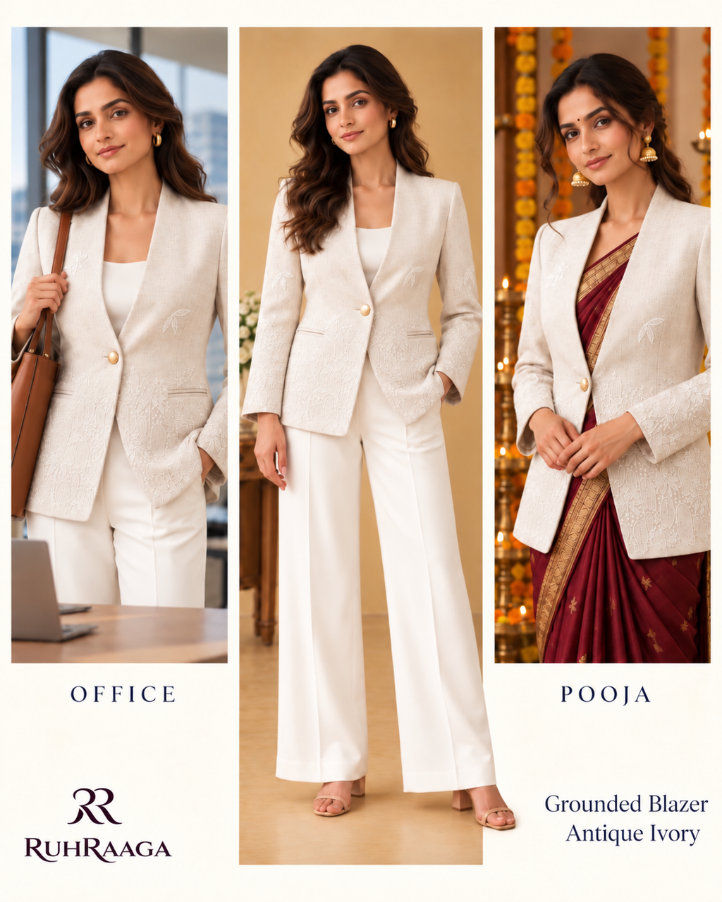 Essence Blazer- Antique Ivory (Embroidered sleeves and back)