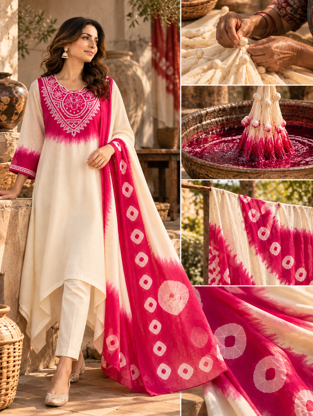 Legacy Ombre Bead Work Suit Set - Fuchsia Flow