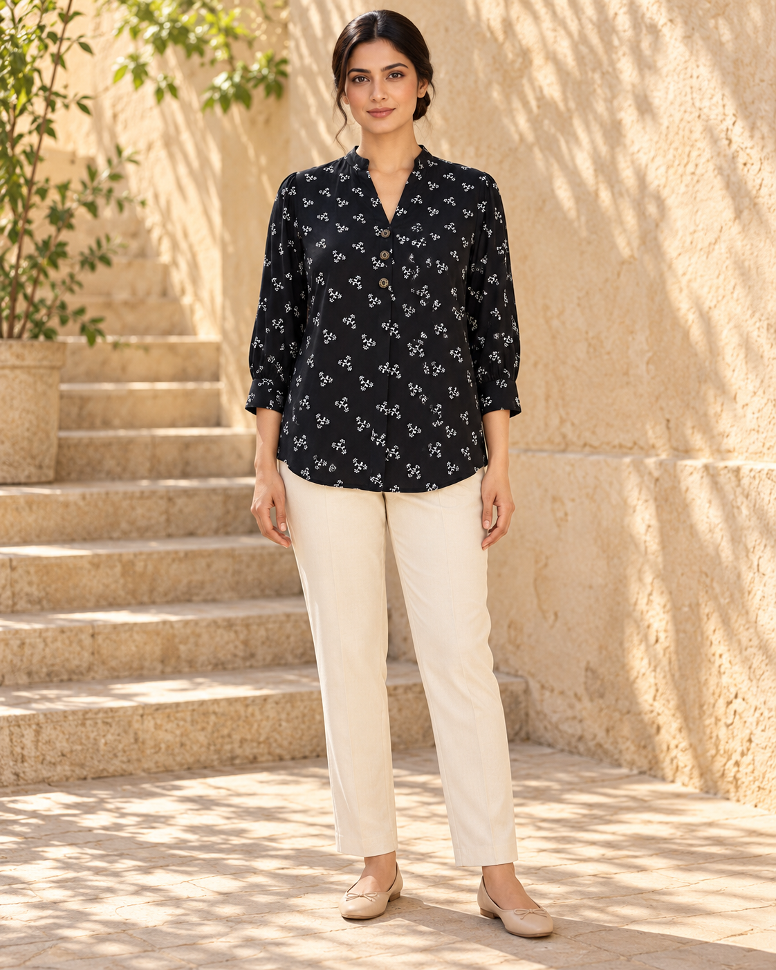 Ease Pleated Top - Midnight Bloom