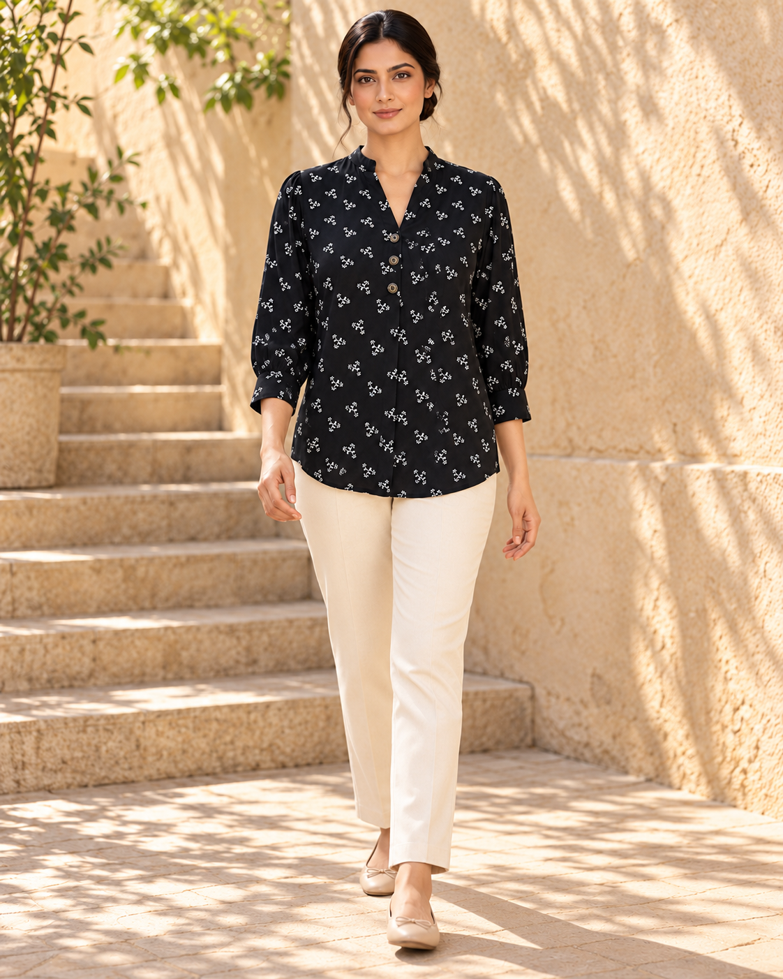 Ease Pleated Top - Midnight Bloom
