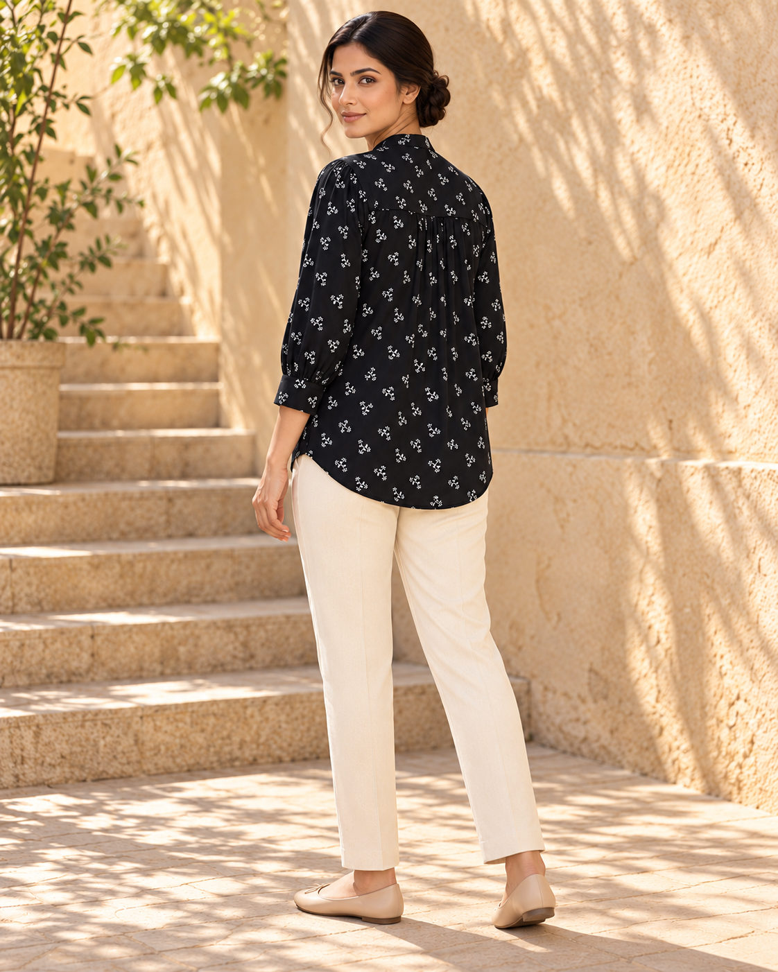 Ease Pleated Top - Midnight Bloom