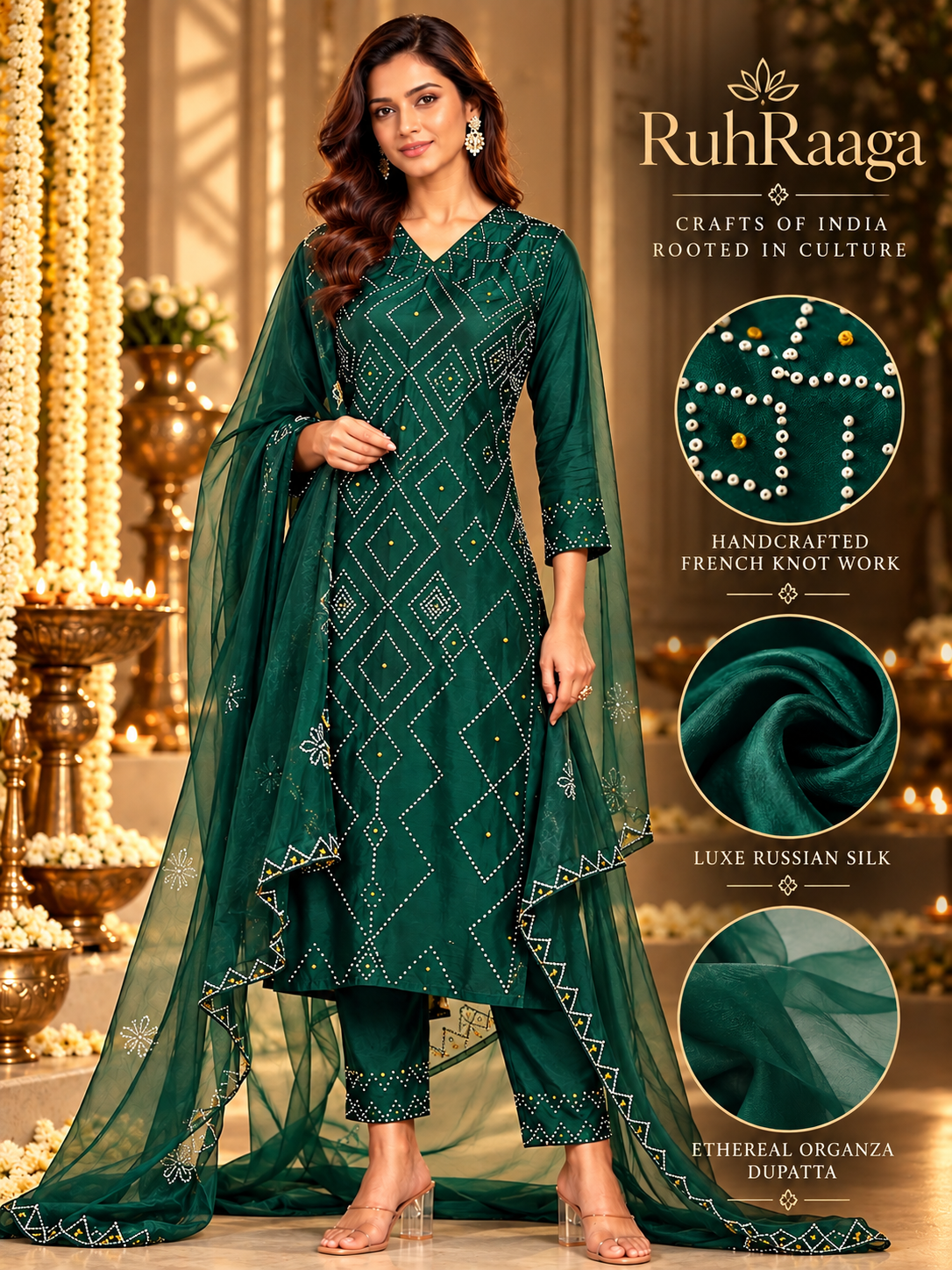 Legacy French Knot Suit Set - Emerald Mosaic