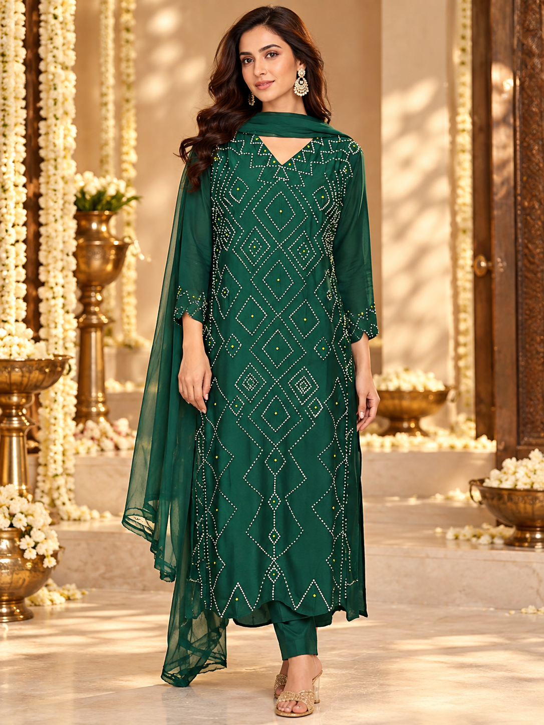 Legacy French Knot Suit Set - Emerald Mosaic