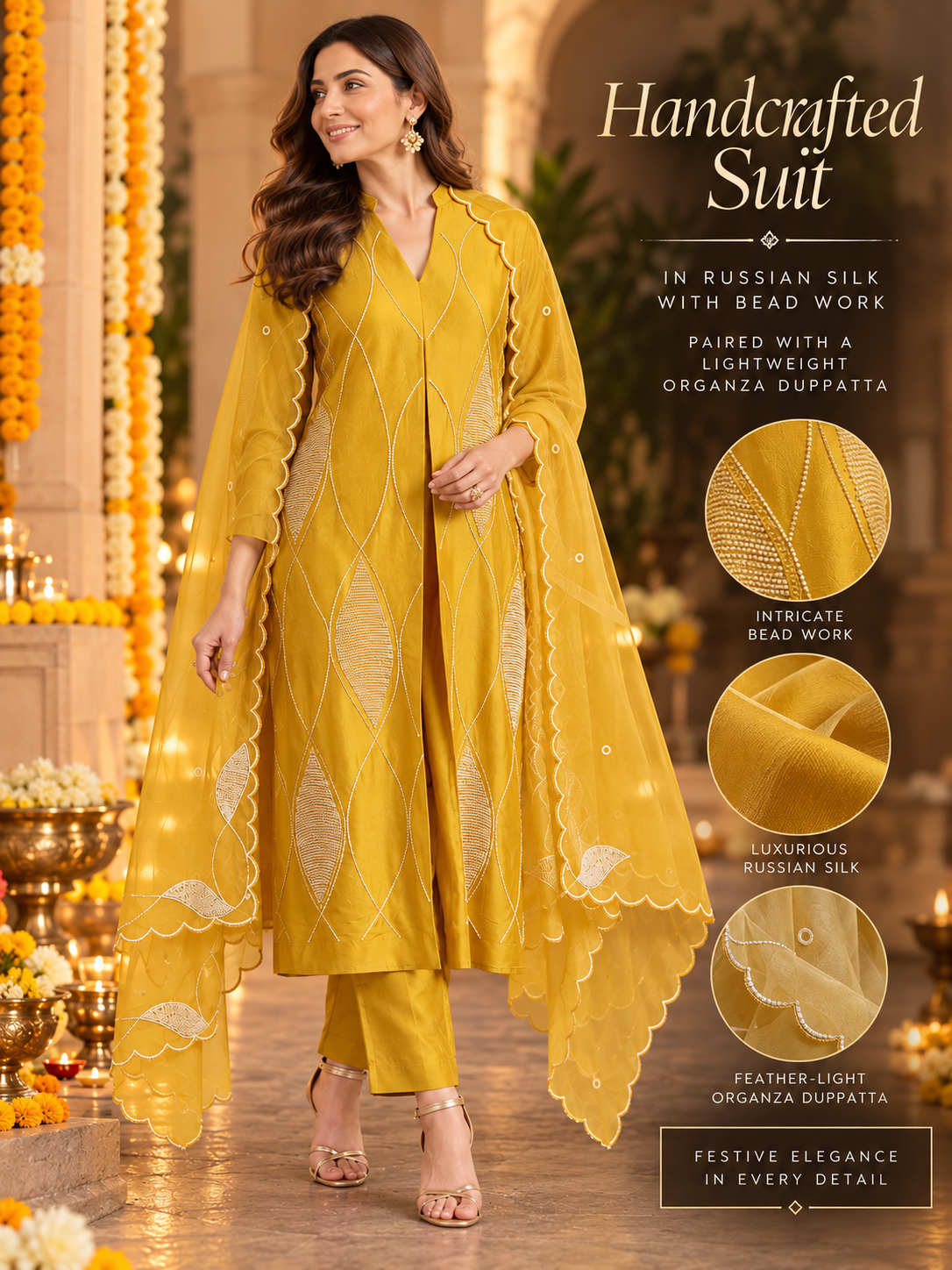 Legacy Bead A-Line Suit Set - Sunlit Gold