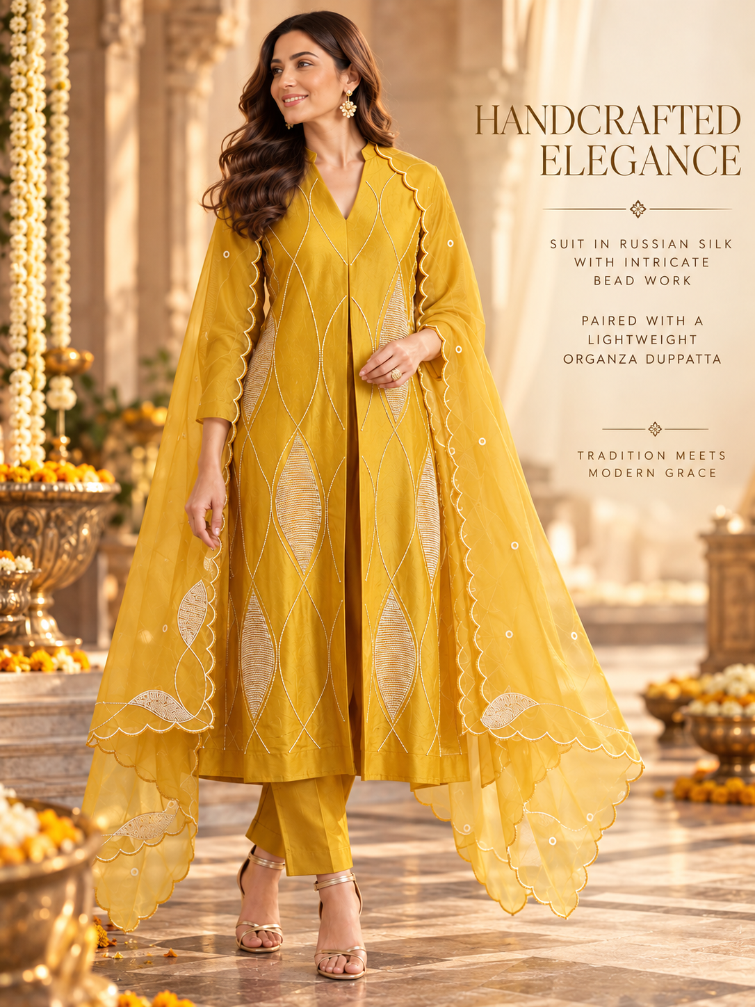 Legacy Bead A-Line Suit Set - Sunlit Gold