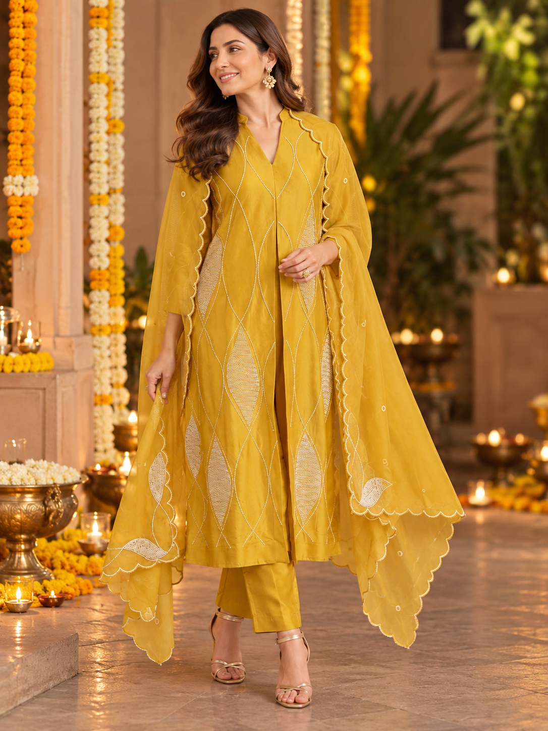 Legacy Bead A-Line Suit Set - Sunlit Gold