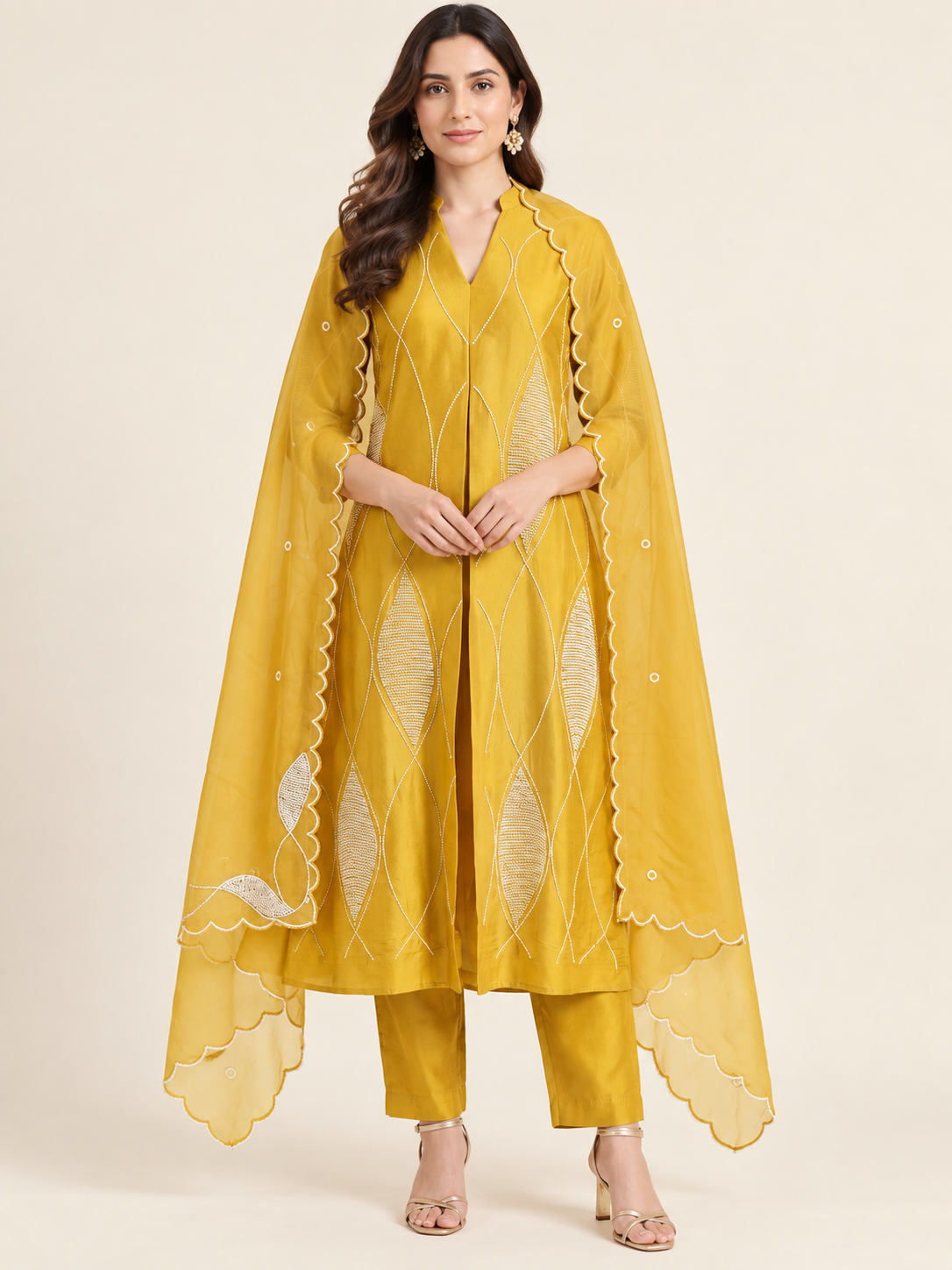 Legacy Bead A-Line Suit Set - Sunlit Gold