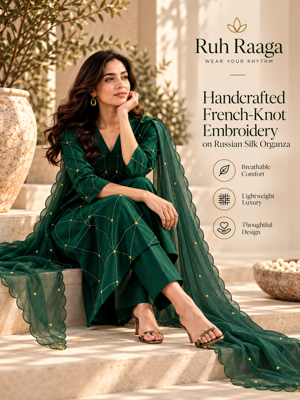 Legacy French Knot Suit Set - Emerald Veil