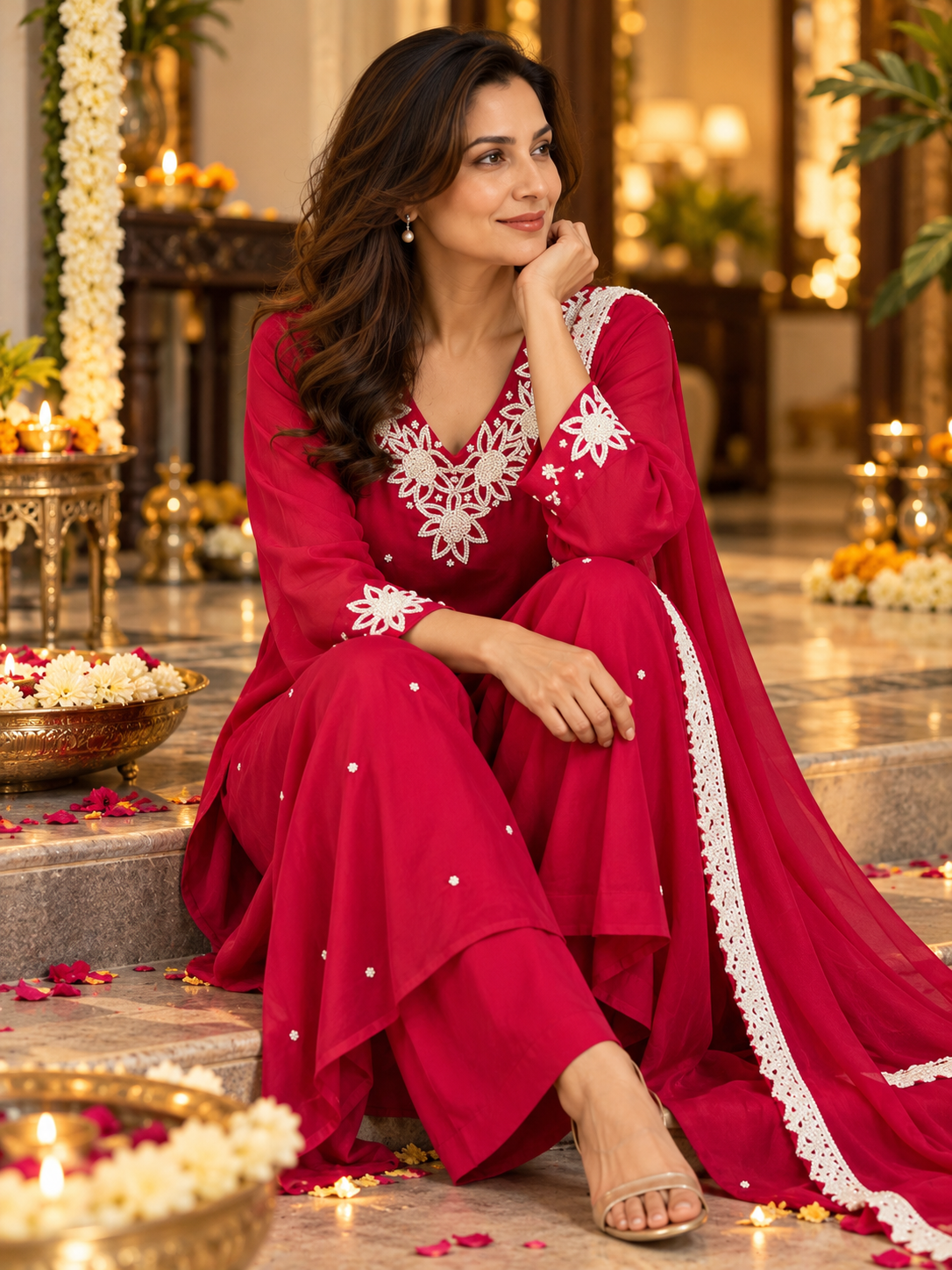 Legacy Pearl Garland Suit Set - Rani Pink