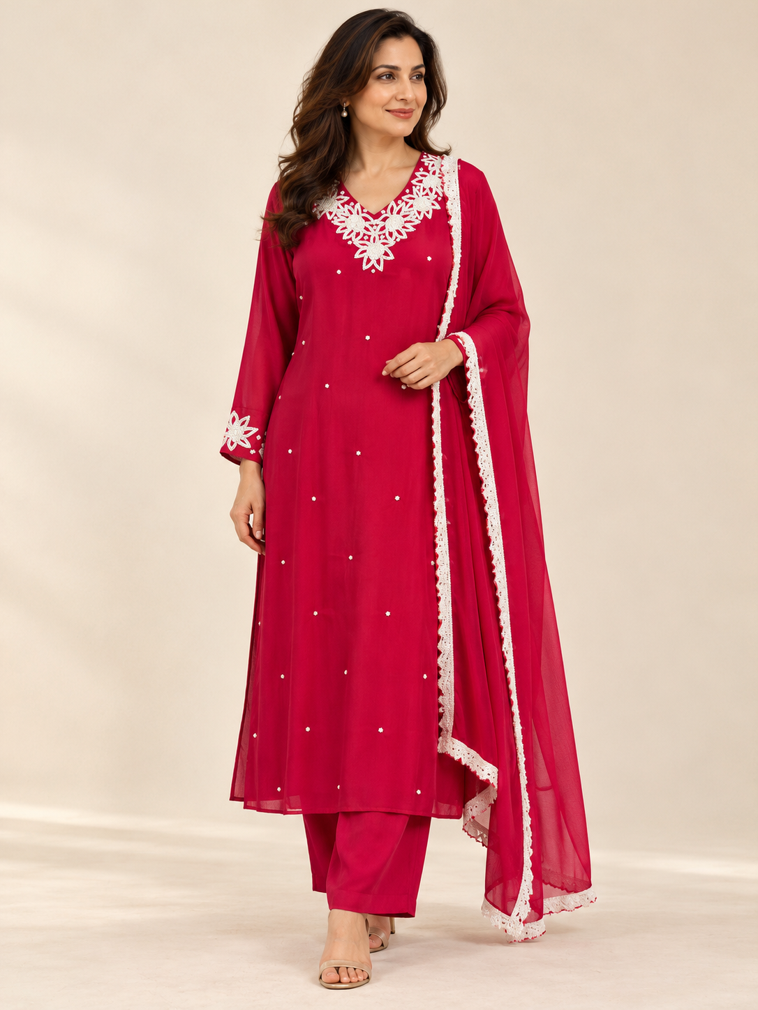 Legacy Pearl Garland Suit Set - Rani Pink