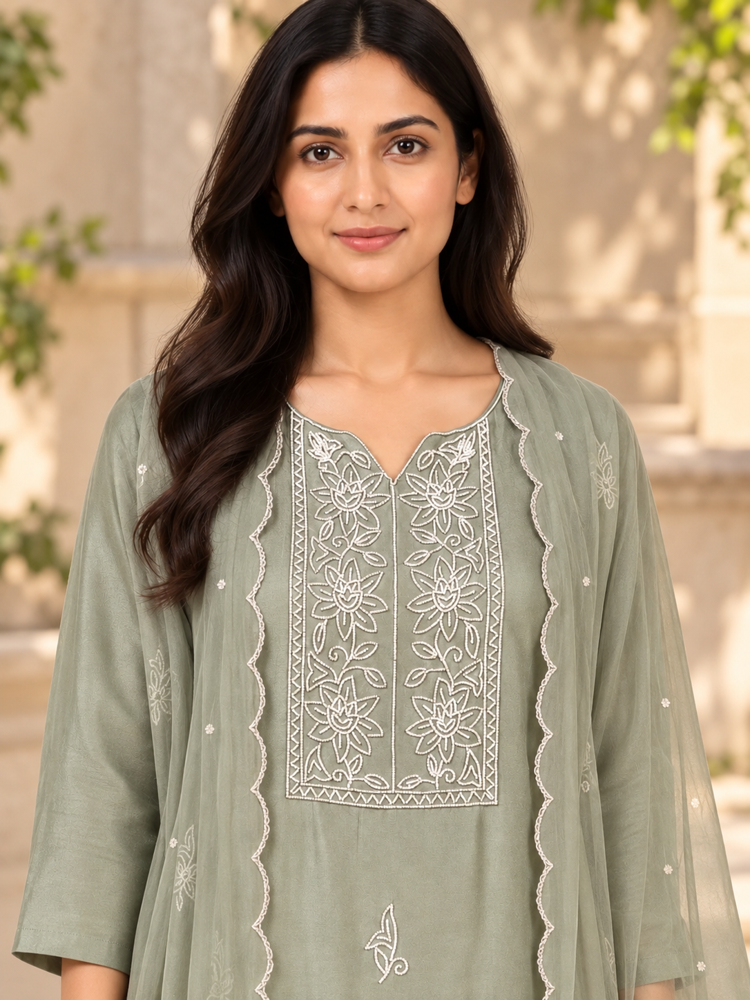 Legacy Bead Radiance Suit Set - Sage Green
