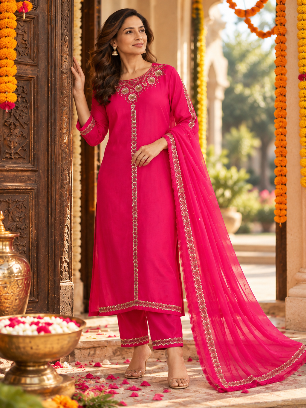 Legacy Gold Sequence Suit Set - Rani Fuchsia