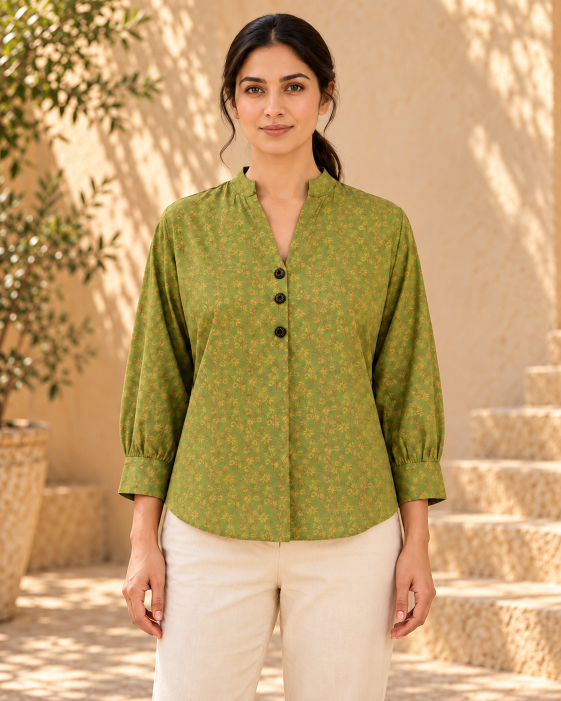 Ease Pleated Top - Moss Meadow