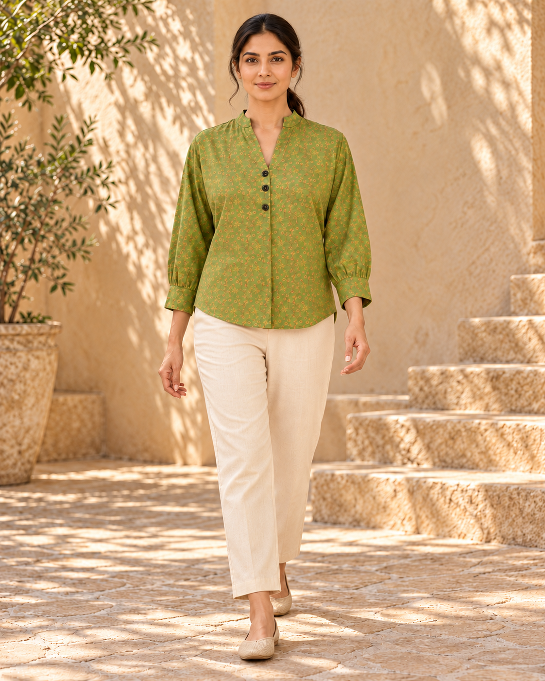 Ease Pleated Top - Moss Meadow