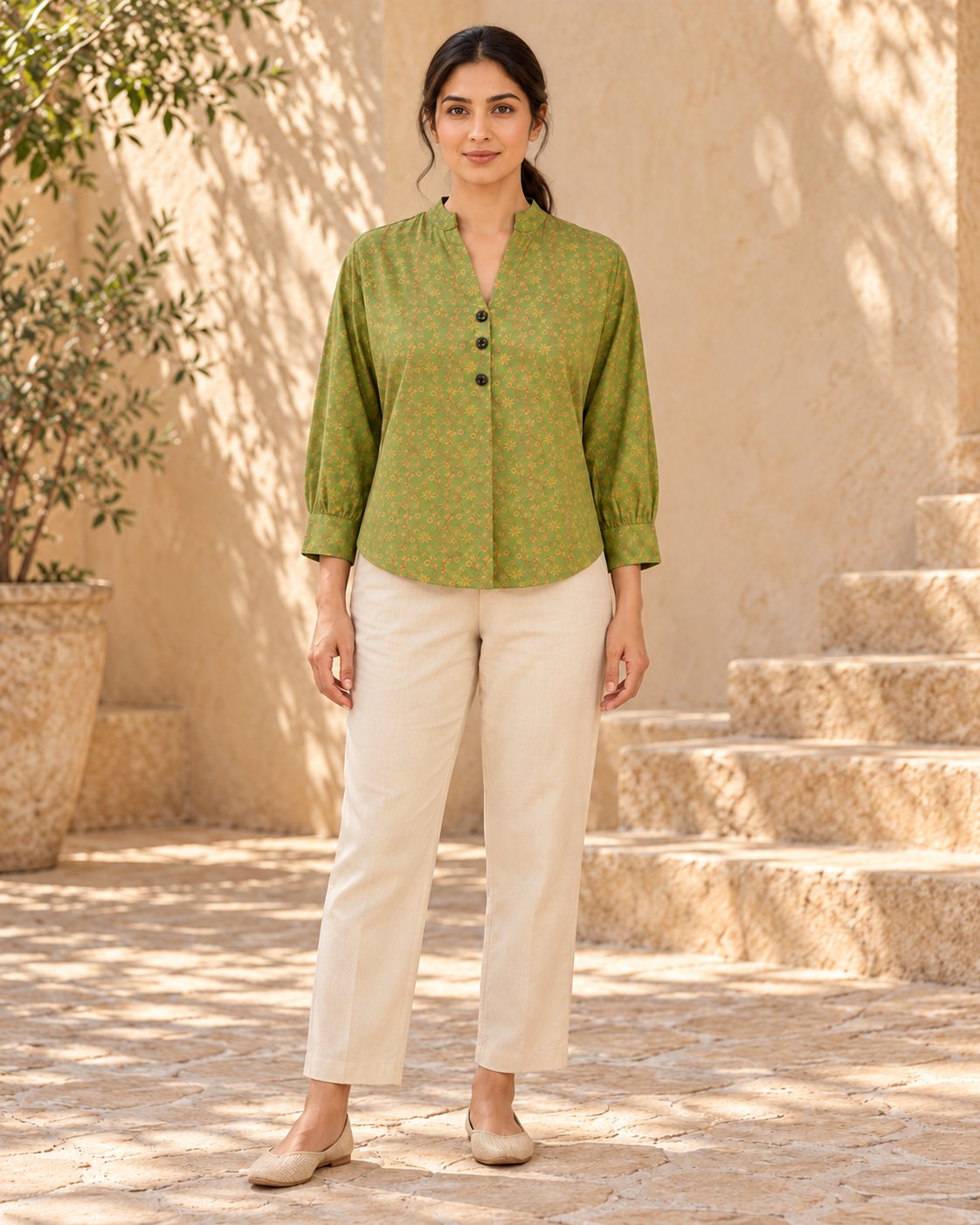 Ease Pleated Top - Moss Meadow