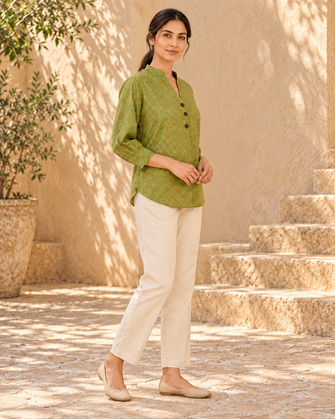 Ease Pleated Top - Moss Meadow