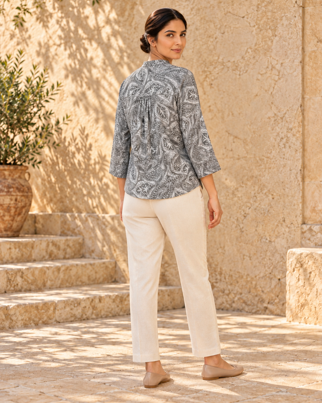 Ease Pleated Top - Charcoal Paisley