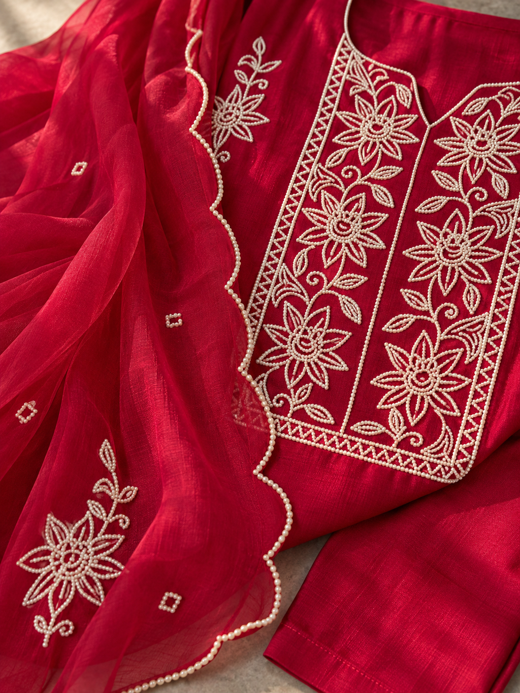 Legacy Bead Radiance Suit Set - Rani Pink