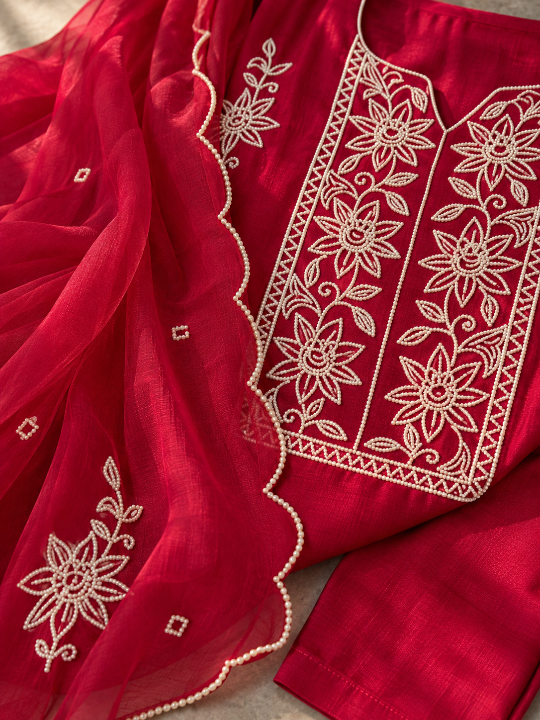 Legacy Bead Radiance Suit Set - Rani Pink