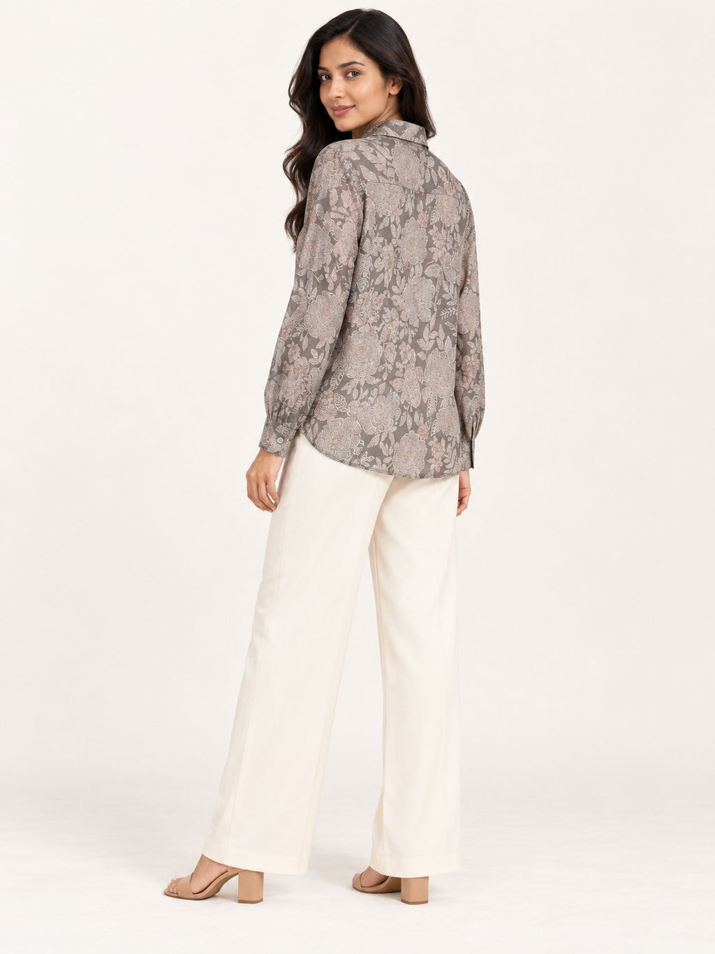 Unfurl Shirt - Misty Taupe by RuhRaaga House - side and back view