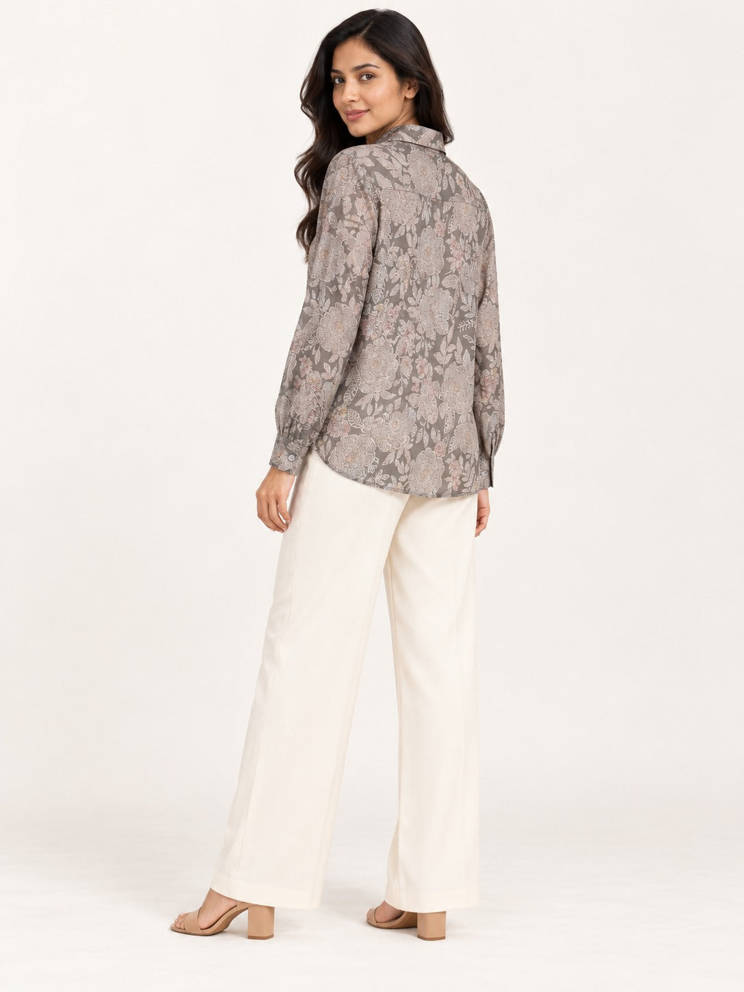 Unfurl Shirt - Misty Taupe by RuhRaaga House - side and back view