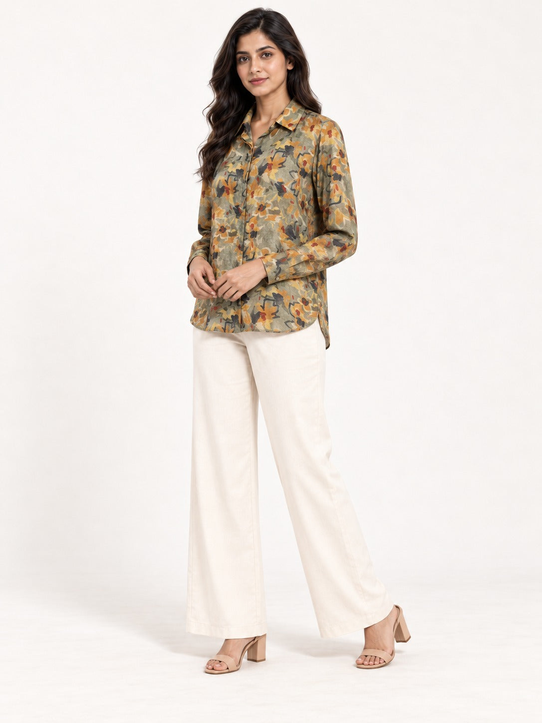 Unfurl Shirt - Olive Terrain by RuhRaaga House - 45 degree view