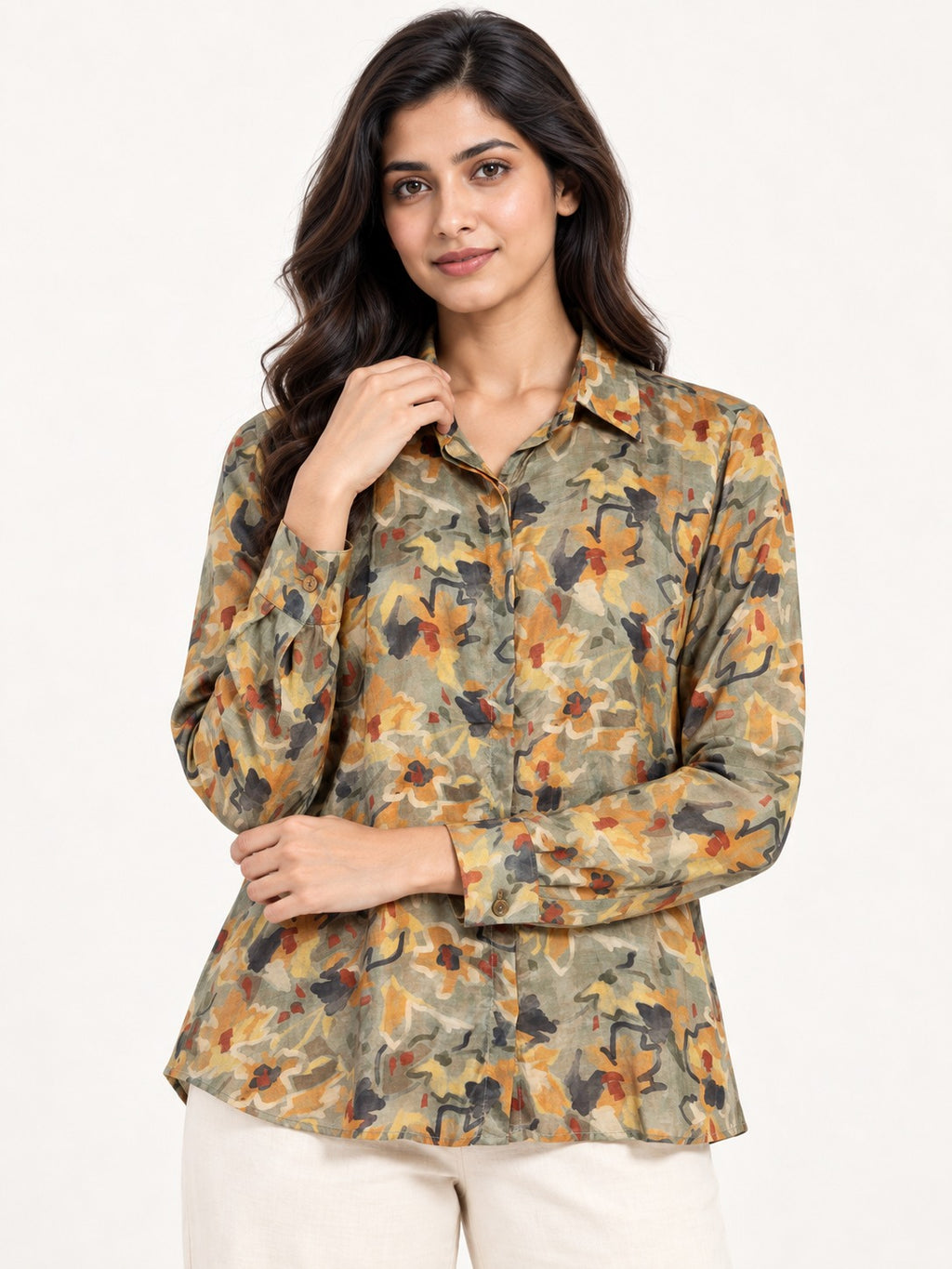 Unfurl Shirt - Olive Terrain by RuhRaaga House - detail close-up