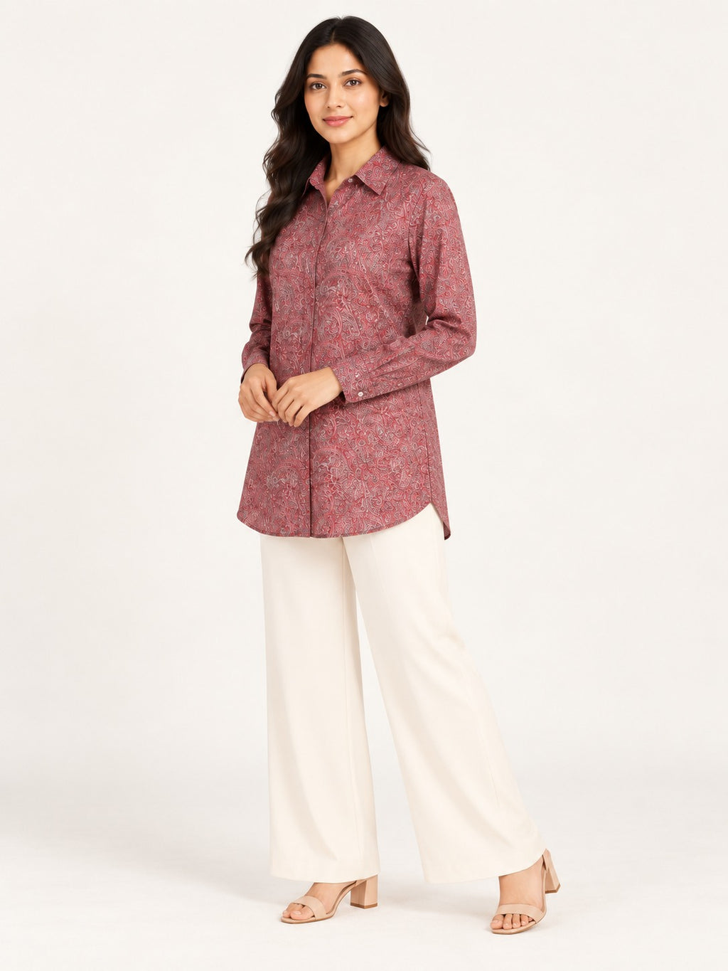 Unfurl Shirt - Rose Paisley by RuhRaaga House - 45 degree view