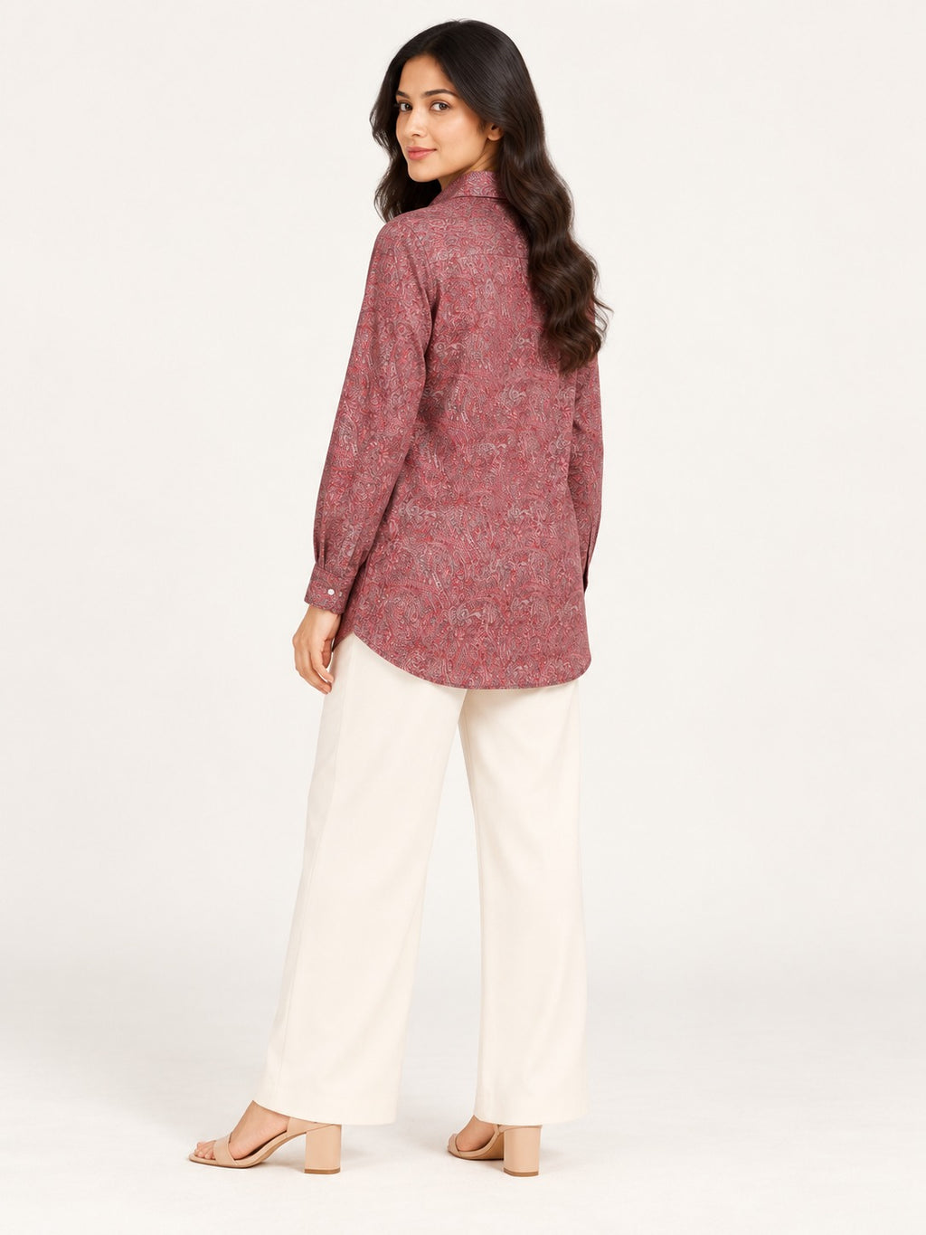Unfurl Shirt - Rose Paisley by RuhRaaga House - walking view