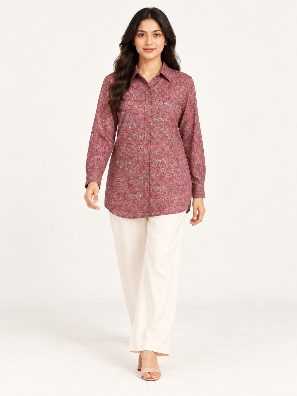 Unfurl Shirt - Rose Paisley by RuhRaaga House - side and back view