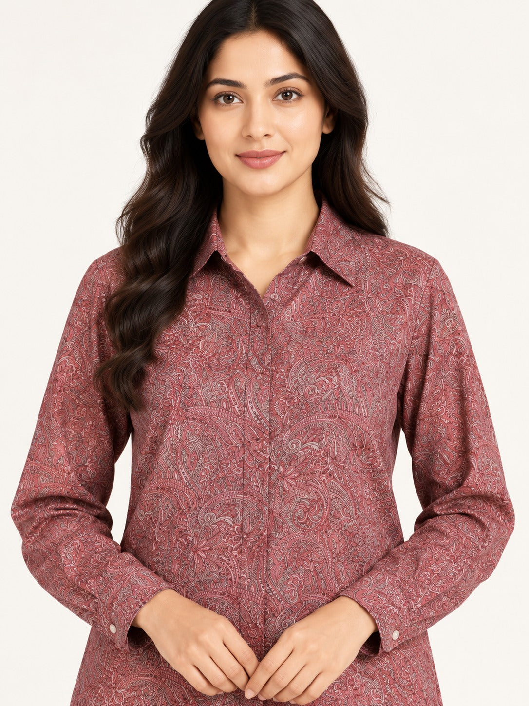 Unfurl Shirt - Rose Paisley by RuhRaaga House - detail close-up