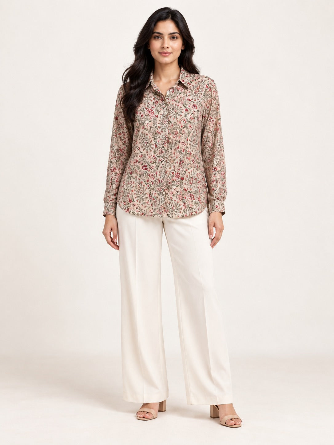 Unfurl Shirt - Paisley Sand by RuhRaaga House - front view