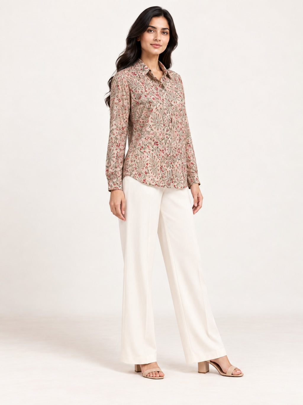 Unfurl Shirt - Paisley Sand by RuhRaaga House - 45 degree view