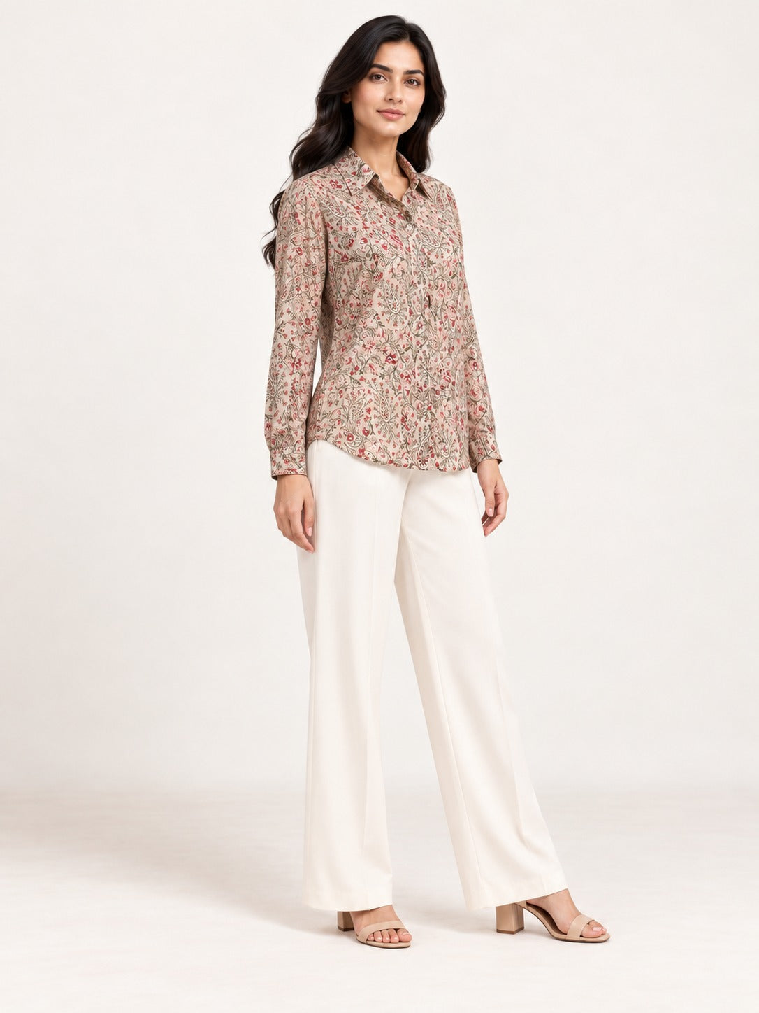 Unfurl Shirt - Paisley Sand by RuhRaaga House - 45 degree view