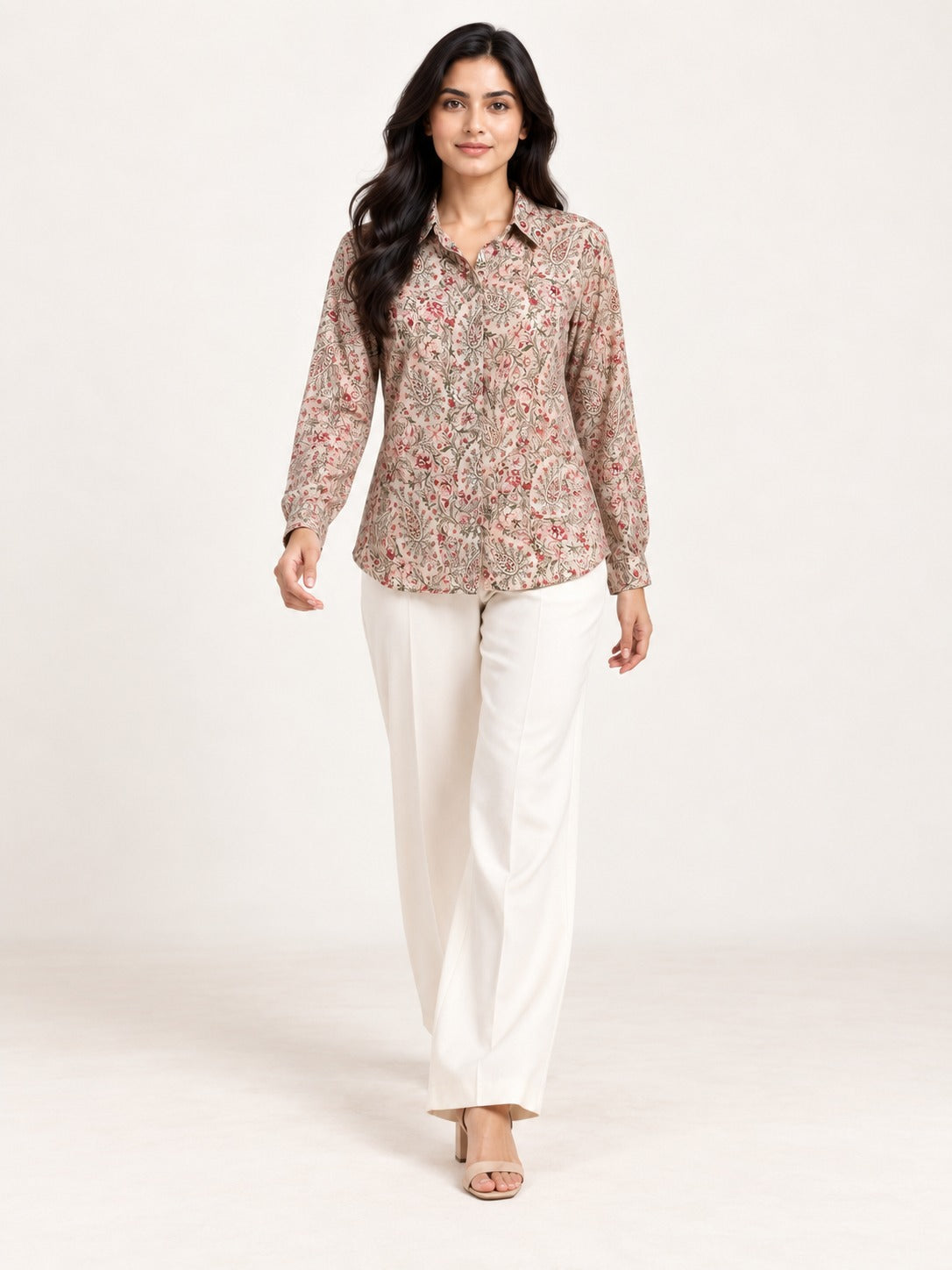 Unfurl Shirt - Paisley Sand by RuhRaaga House - walking view