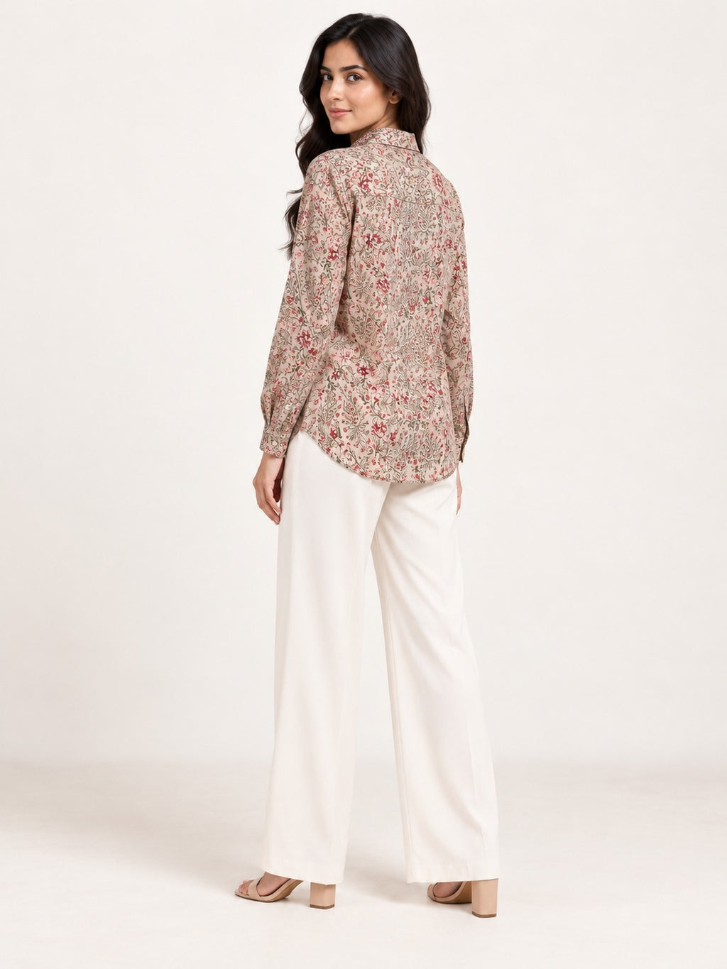 Unfurl Shirt - Paisley Sand by RuhRaaga House - side and back view