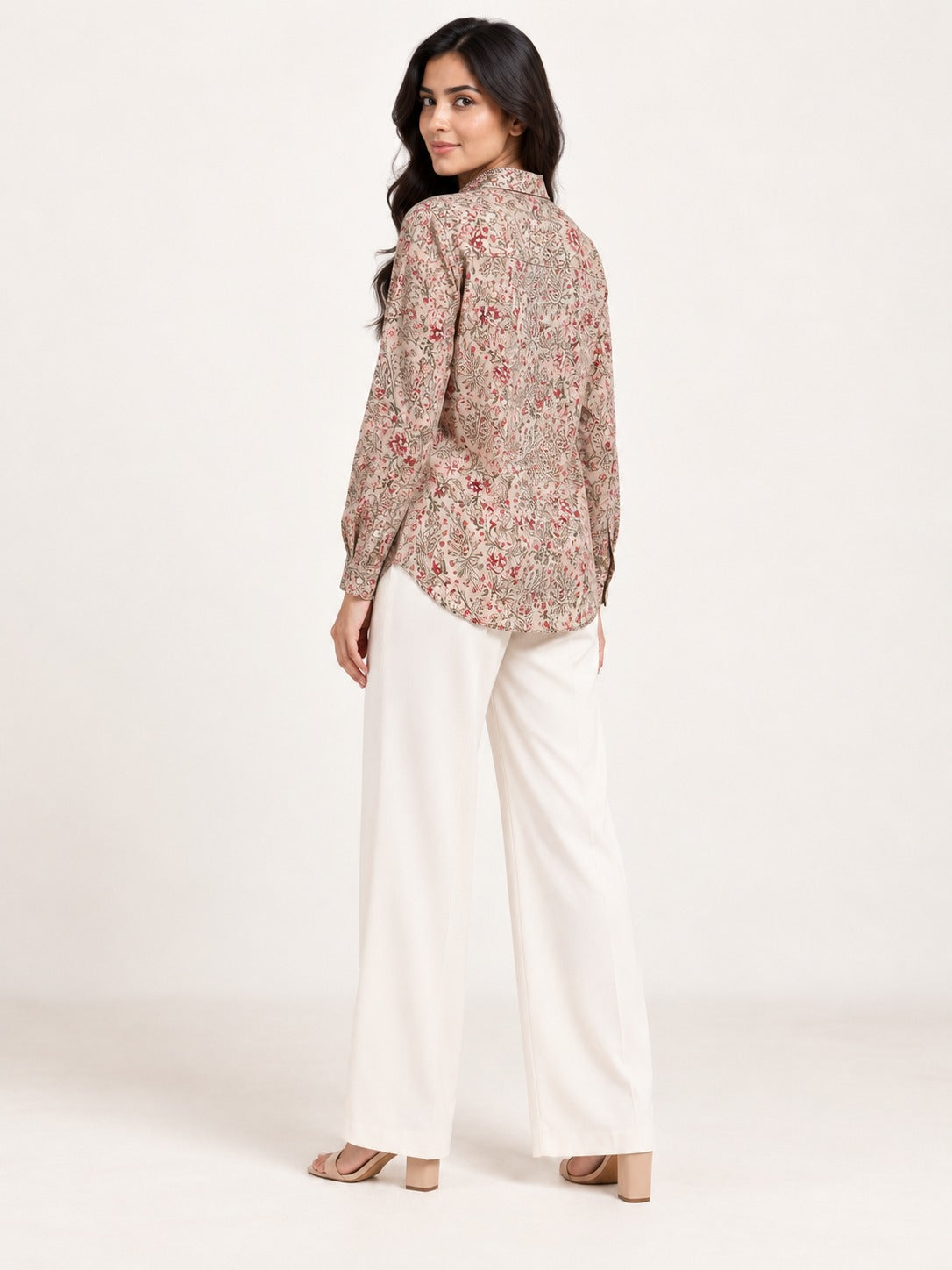 Unfurl Shirt - Paisley Sand by RuhRaaga House - side and back view