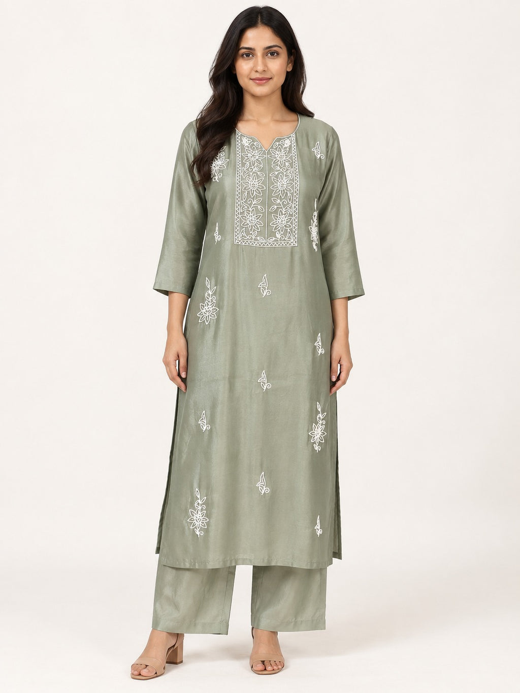 Legacy Bead Radiance Suit Set - Sage Green by RuhRaaga House - front view