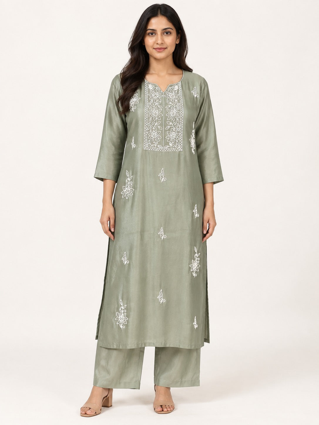 Legacy Bead Radiance Suit Set - Sage Green by RuhRaaga House - front view