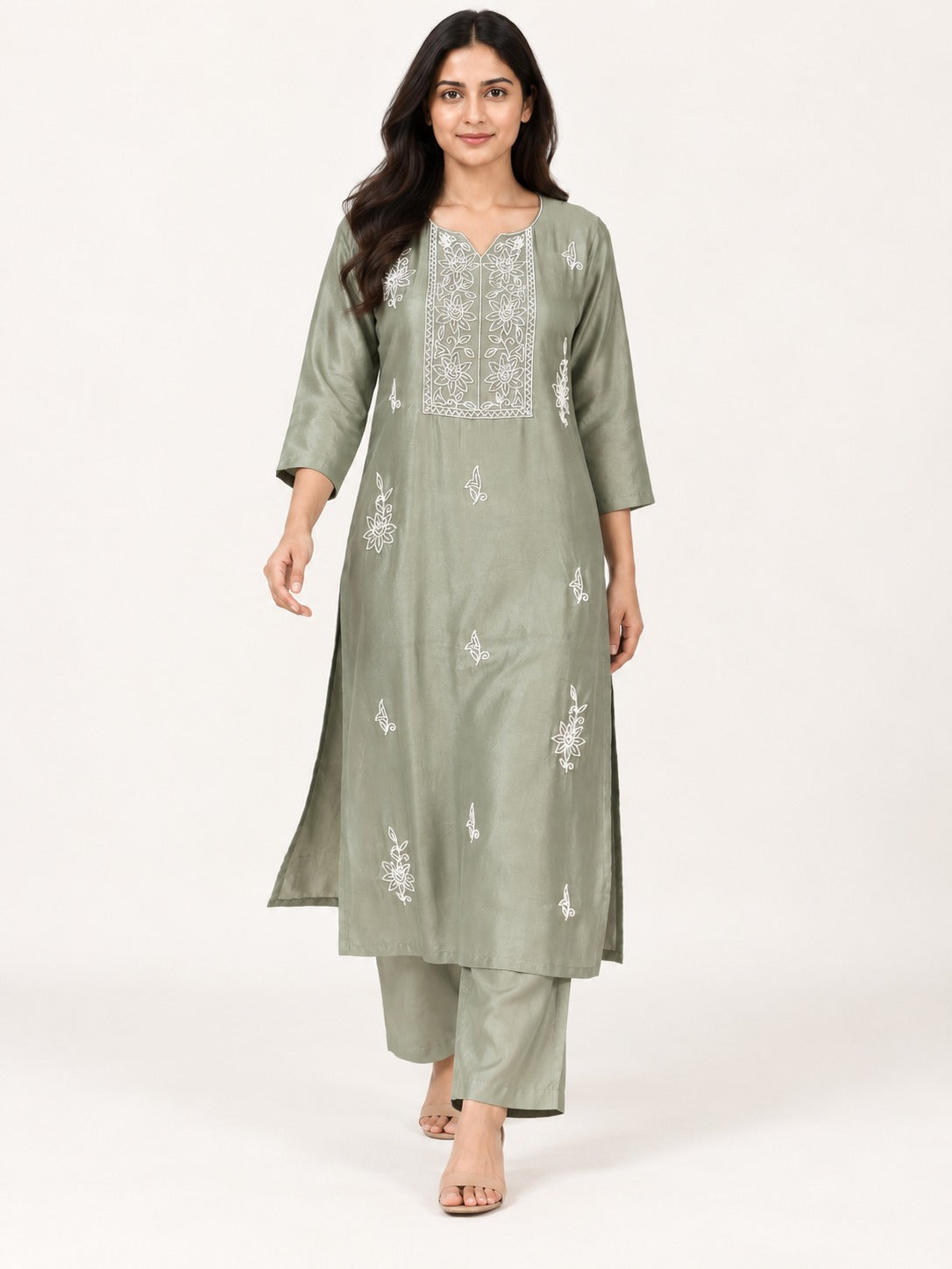Legacy Bead Radiance Suit Set - Sage Green by RuhRaaga House - walking view