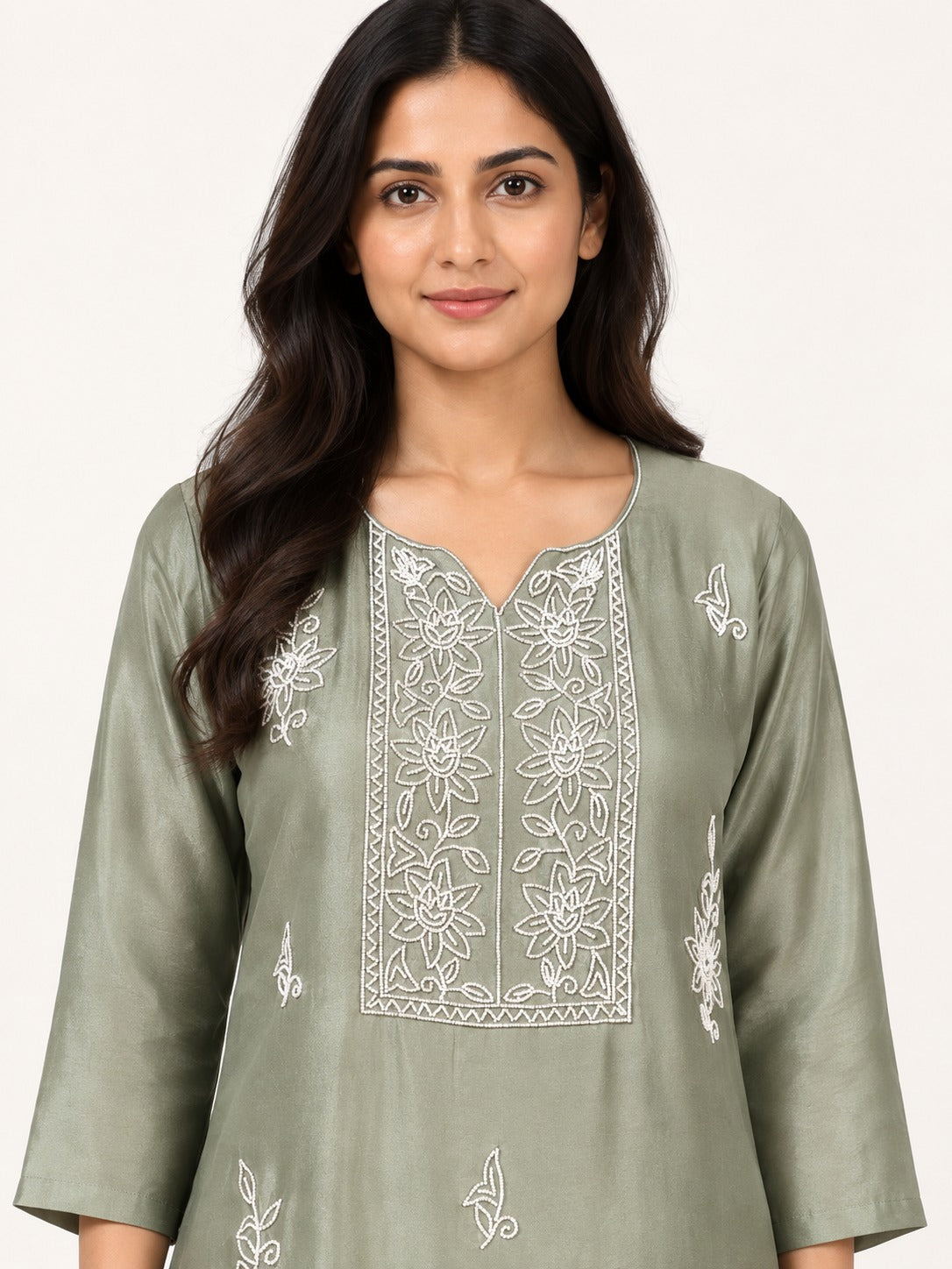 Legacy Bead Radiance Suit Set - Sage Green by RuhRaaga House - detail close-up