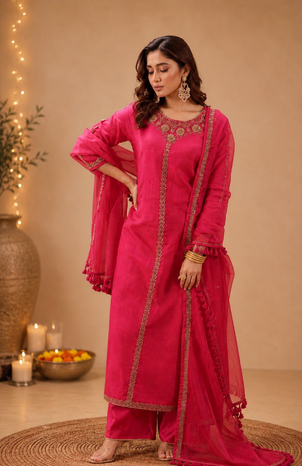 Legacy Gold Sequence Suit Set - Rani Fuchsia - view 1