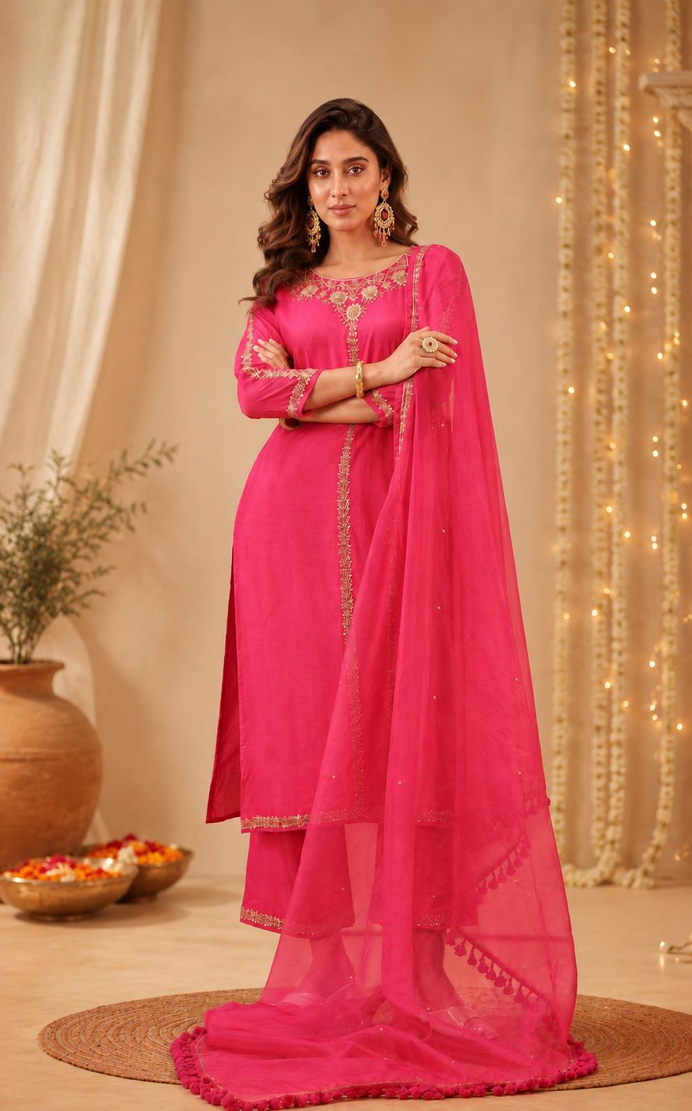 Legacy Gold Sequence Suit Set - Rani Fuchsia - view 2
