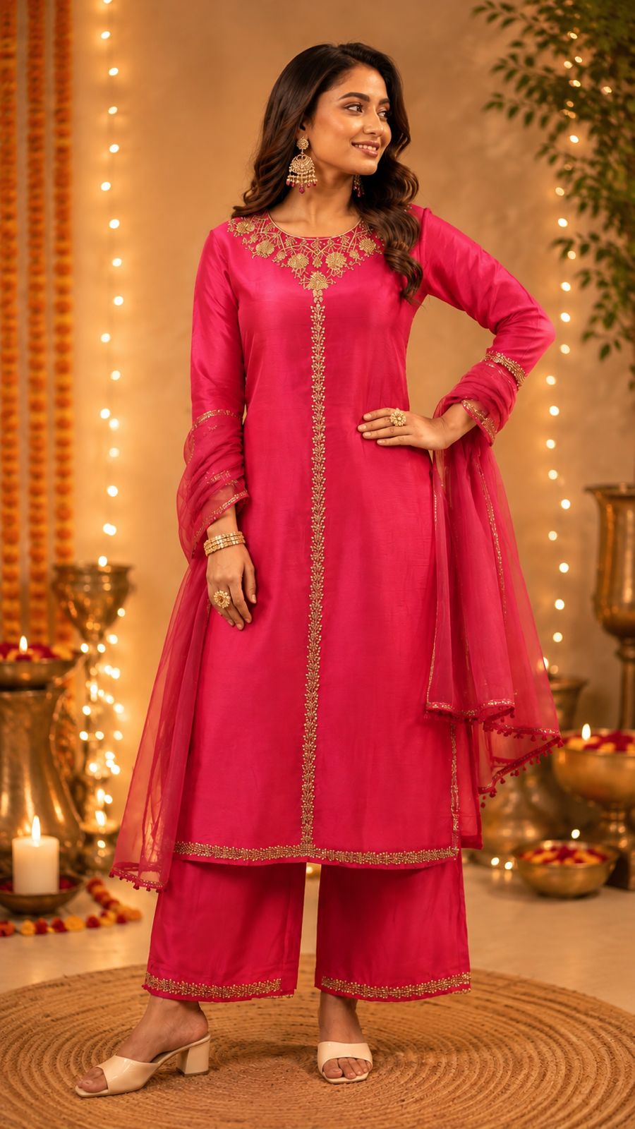 Legacy Gold Sequence Suit Set - Rani Fuchsia - view 4