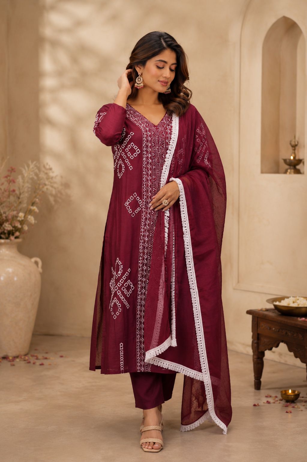 Legacy Kantha Centre Panel Suit Set - Mulberry Burgundy - view 1