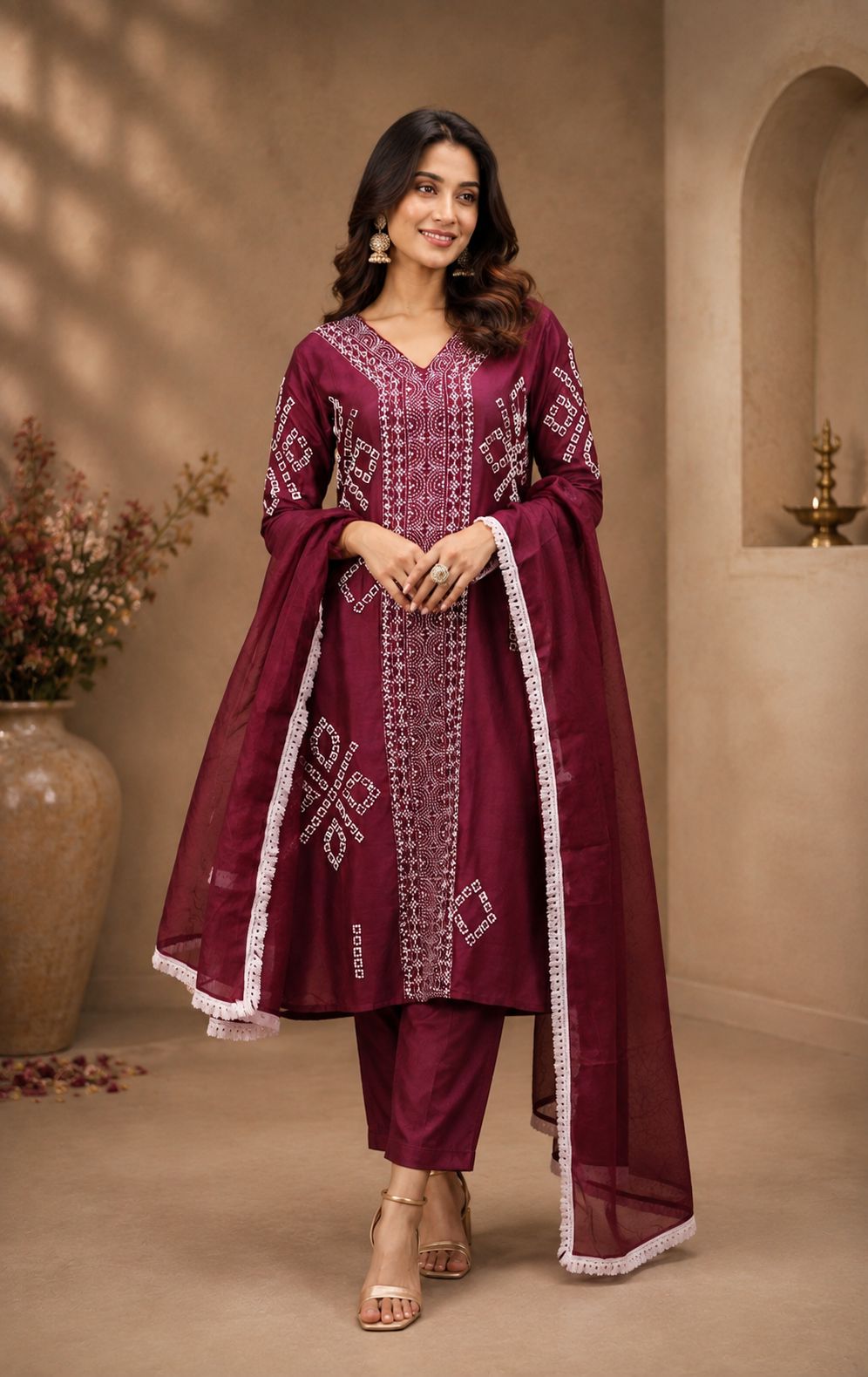 Legacy Kantha Centre Panel Suit Set - Mulberry Burgundy - view 2