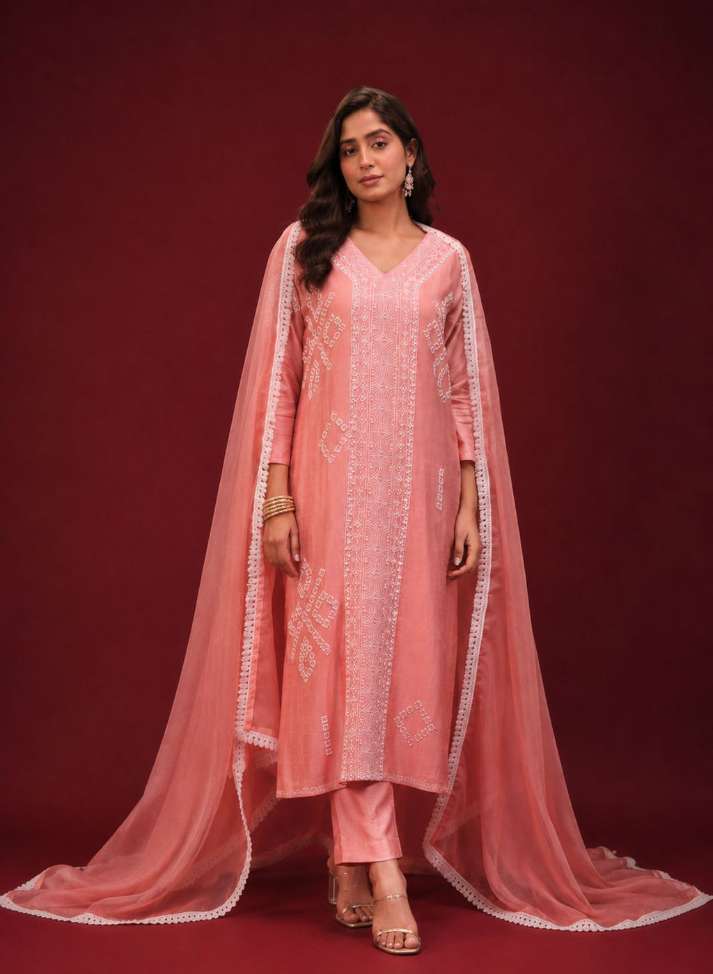 Legacy Kantha Centre Panel Suit Set - Peach Blush - view 1
