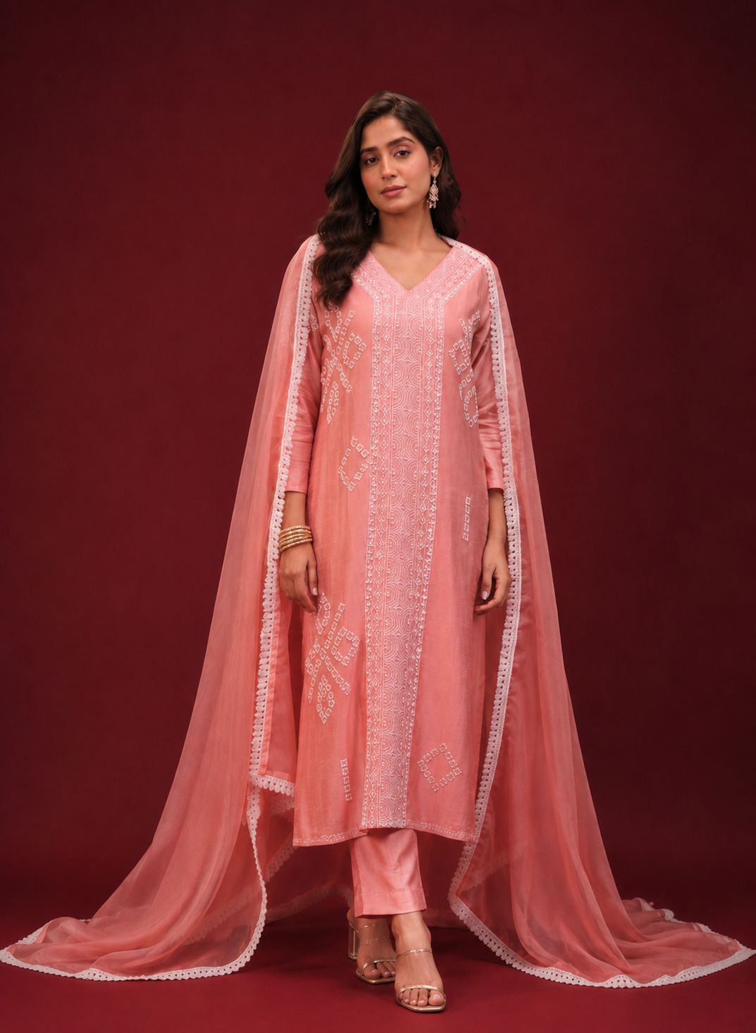 Legacy Kantha Centre Panel Suit Set - Peach Blush - view 1