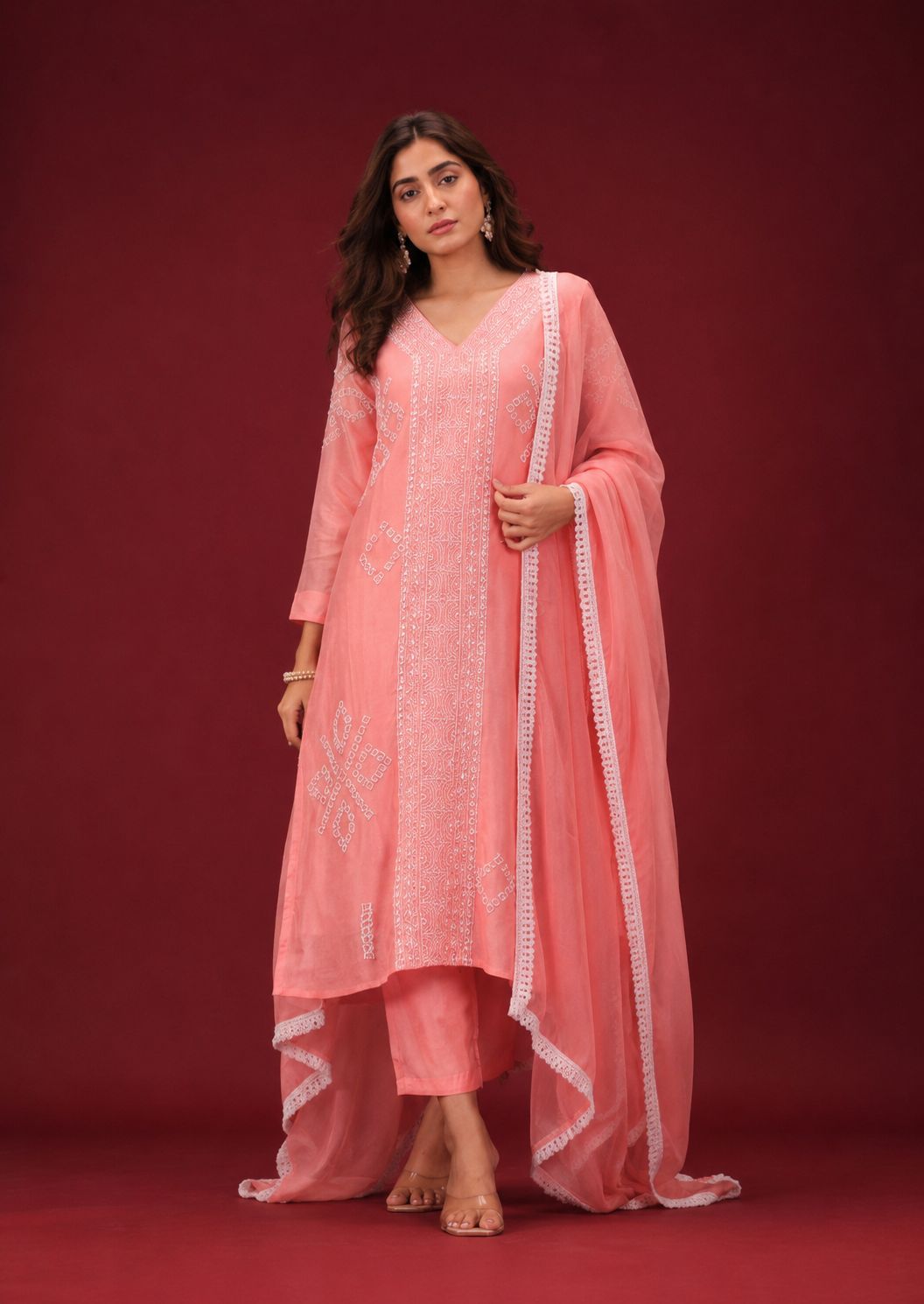 Legacy Kantha Centre Panel Suit Set - Peach Blush - view 2