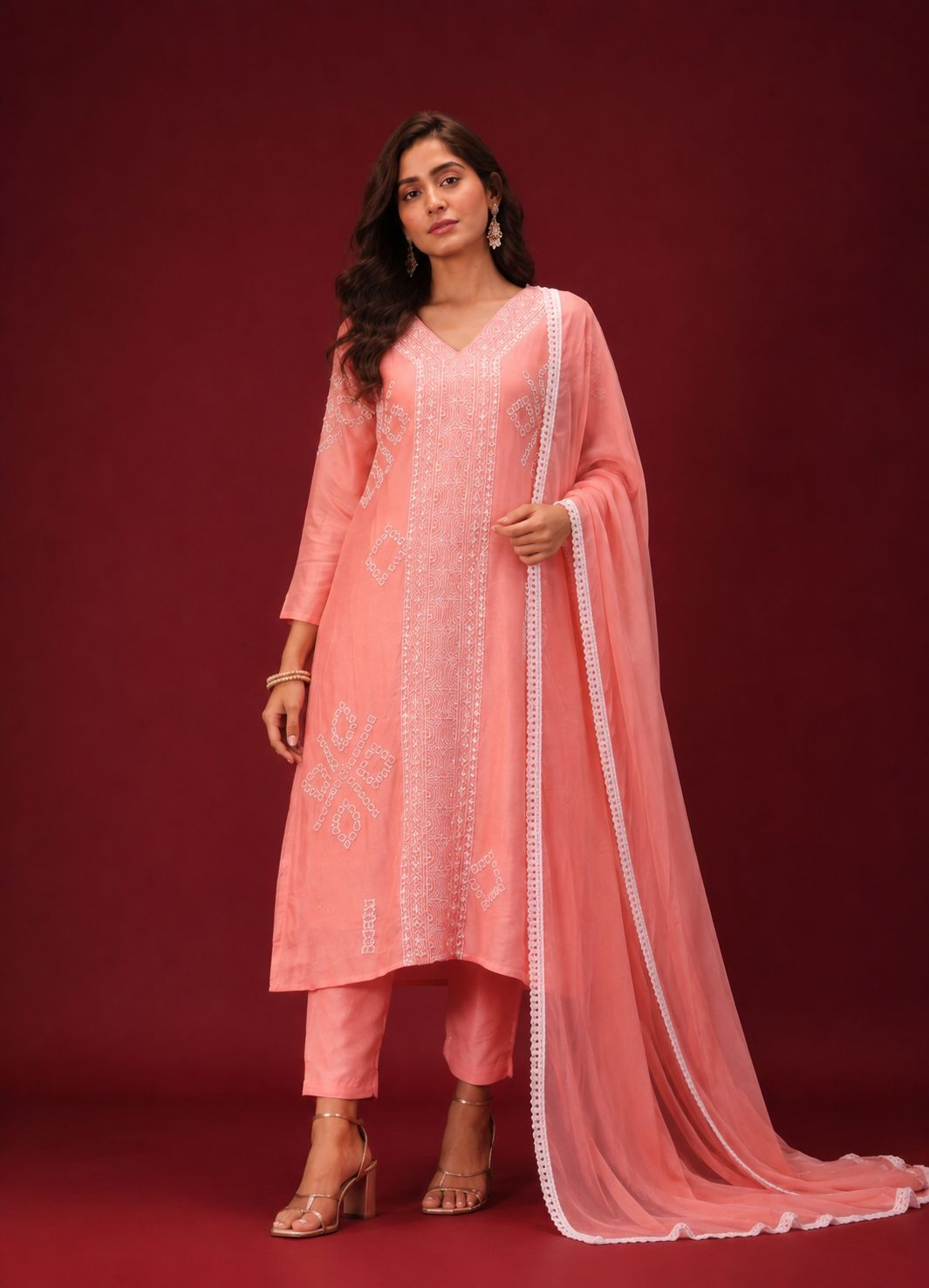 Legacy Kantha Centre Panel Suit Set - Peach Blush - view 3
